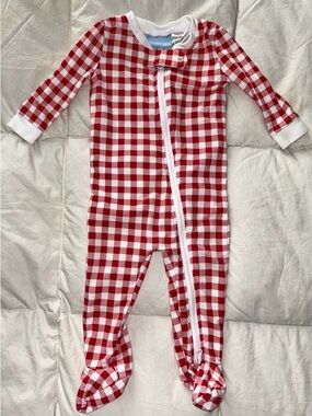 Classic Whimsy red checkered zip front sleeper with drop seat sz 6 months EUC